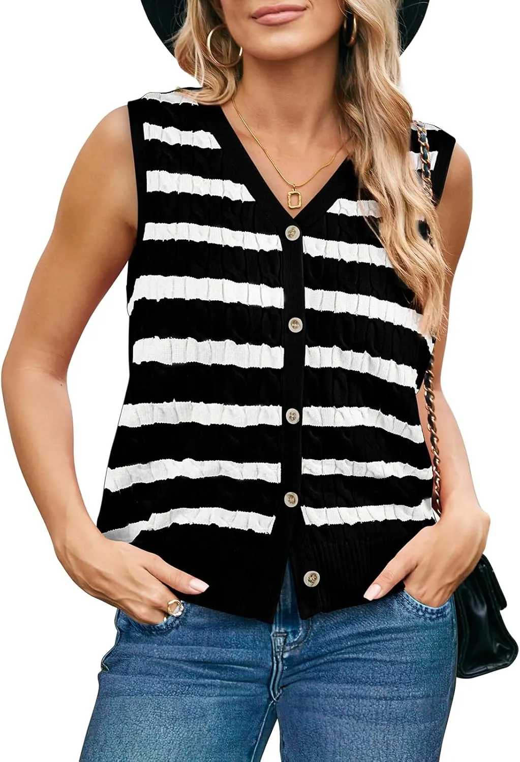 WIHOLL Womens Sweater Vest Cable Knit Button Down Cute Sleeveless Spring Summer Clothes 2025