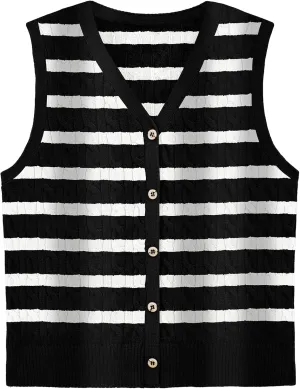 WIHOLL Womens Sweater Vest Cable Knit Button Down Cute Sleeveless Spring Summer Clothes 2025
