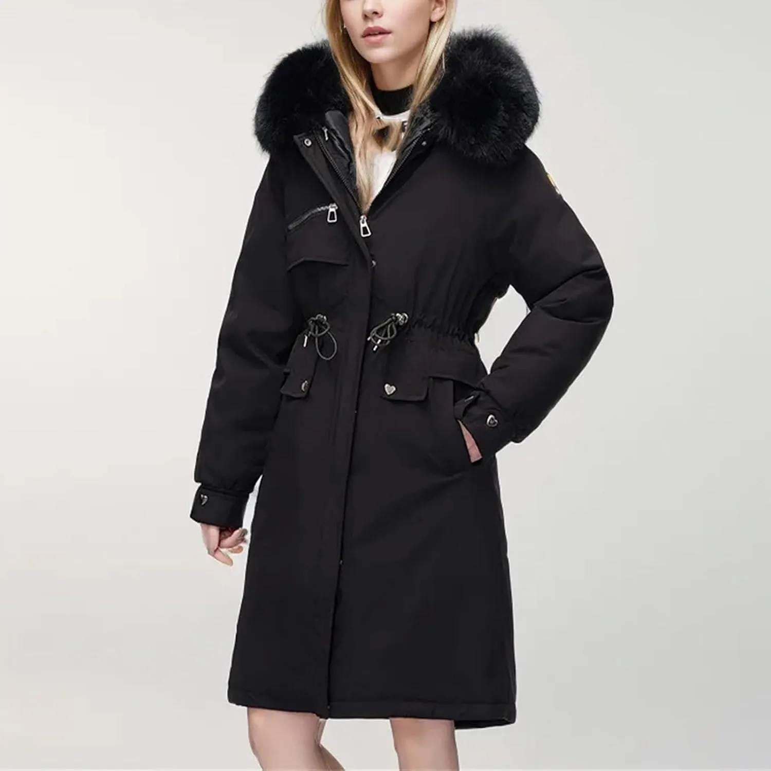 Winter Women Parka Clothes Loose Long Coat Wool Liner Hooded Down Cotton Jacket Collar Thick Warm Snow Wear Padded