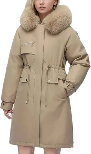 Winter Women Parka Clothes Loose Long Coat Wool Liner Hooded Down Cotton Jacket Collar Thick Warm Snow Wear Padded