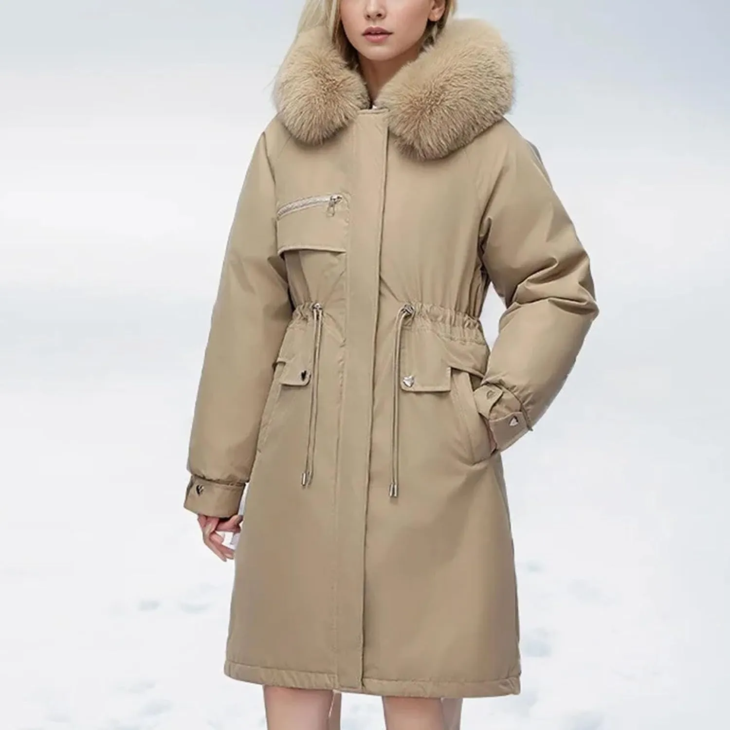 Winter Women Parka Clothes Loose Long Coat Wool Liner Hooded Down Cotton Jacket Collar Thick Warm Snow Wear Padded