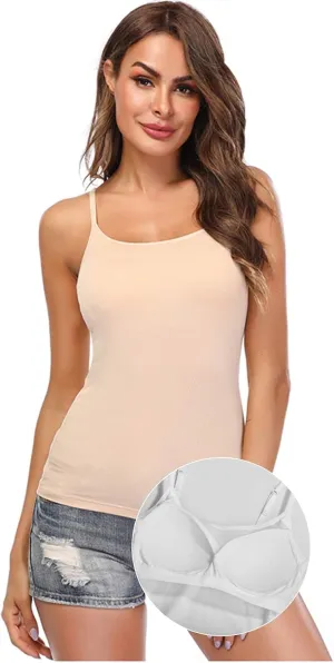 Women Camisole with Built-in Bra Cup Strap Supportive Padded Tank Top Layering Cami Undershirt for Yoga