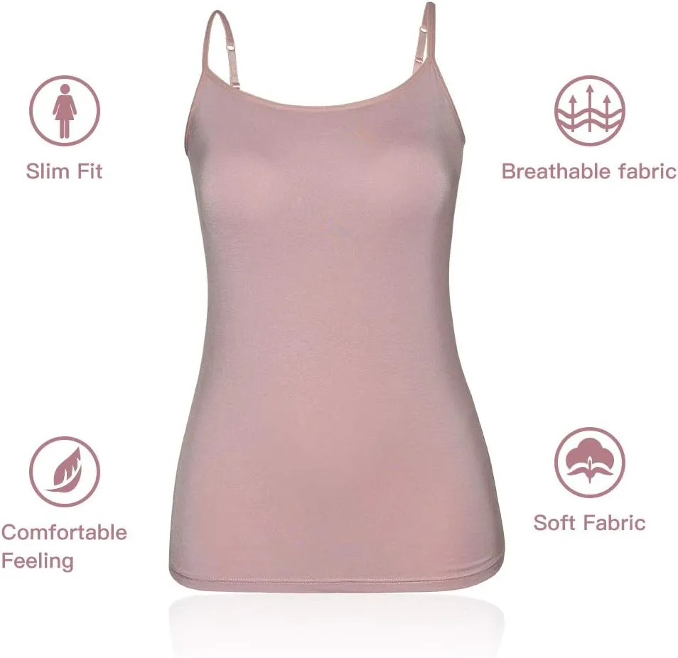 Women Camisole with Built-in Bra Cup Strap Supportive Padded Tank Top Layering Cami Undershirt for Yoga