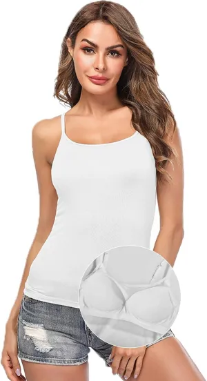 Women Camisole with Built-in Bra Cup Strap Supportive Padded Tank Top Layering Cami Undershirt for Yoga