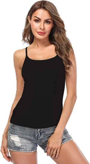 Women Camisole with Built-in Bra Cup Strap Supportive Padded Tank Top Layering Cami Undershirt for Yoga