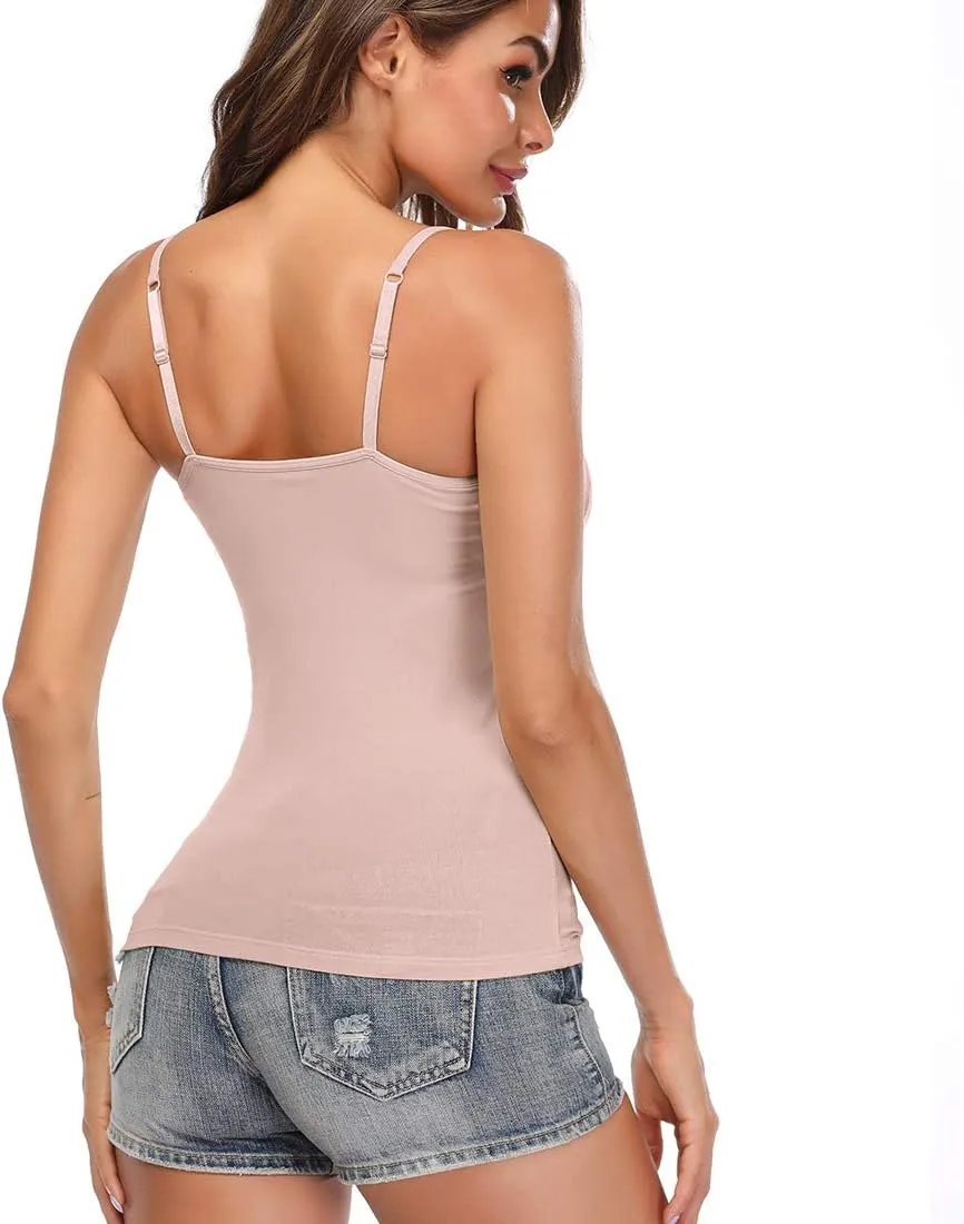 Women Camisole with Built-in Bra Cup Strap Supportive Padded Tank Top Layering Cami Undershirt for Yoga