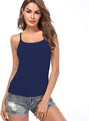 Women Camisole with Built-in Bra Cup Strap Supportive Padded Tank Top Layering Cami Undershirt for Yoga