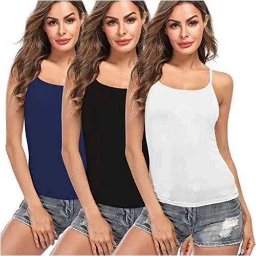 Women Camisole with Built-in Bra Cup Strap Supportive Padded Tank Top Layering Cami Undershirt for Yoga