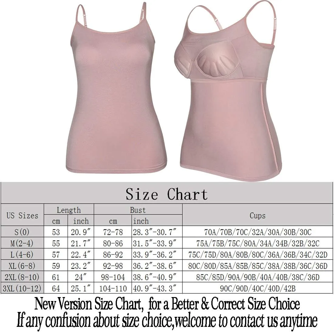 Women Camisole with Built-in Bra Cup Strap Supportive Padded Tank Top Layering Cami Undershirt for Yoga