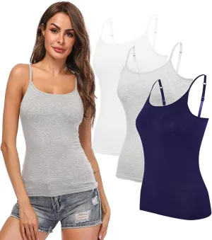 Women Camisole with Built-in Bra Cup Strap Supportive Padded Tank Top Layering Cami Undershirt for Yoga