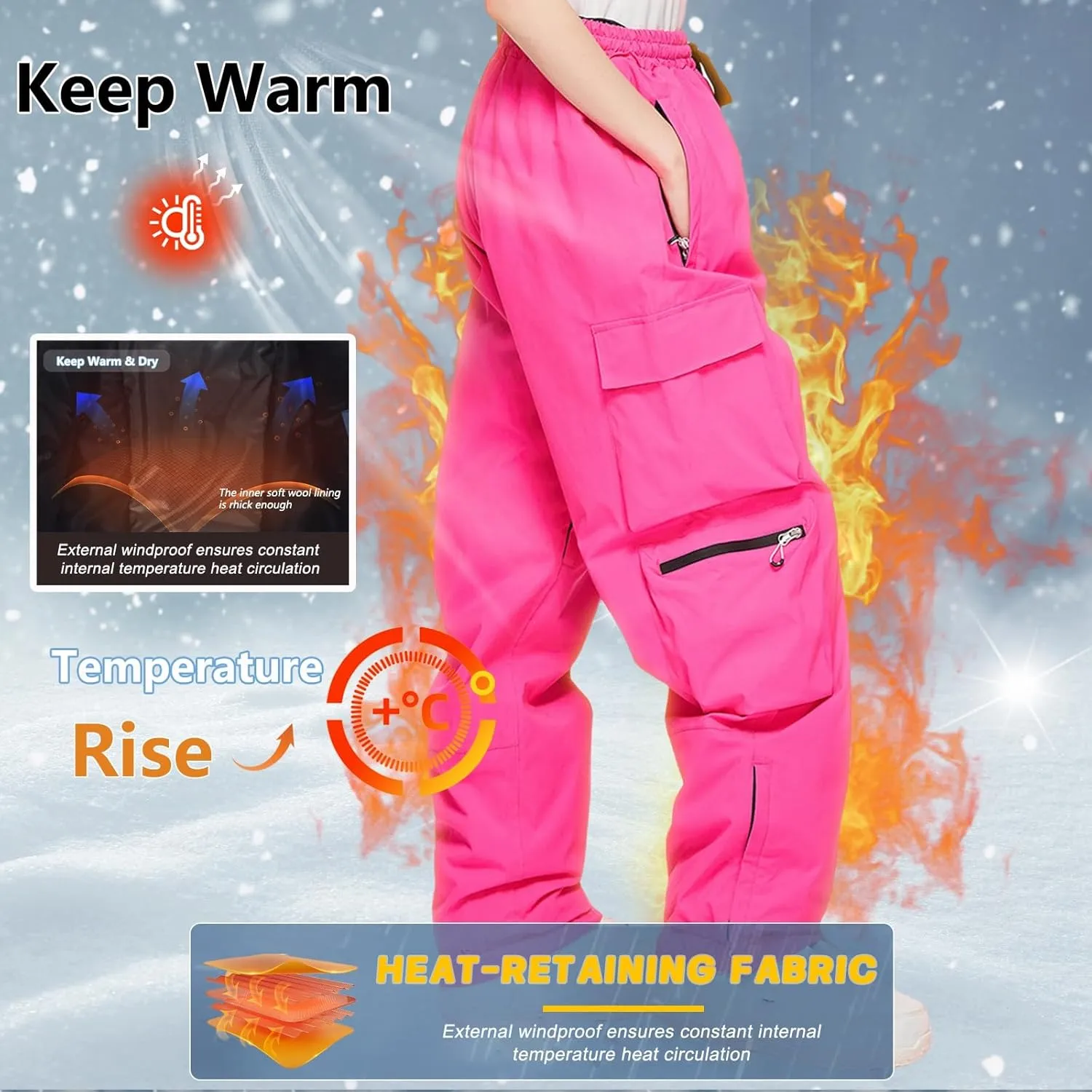 Women Cargo Ski Pants Insulated Waterproof Winterproof Snow Pants Winter Trendy Warm Outdoor Cargo Snowboard Pants
