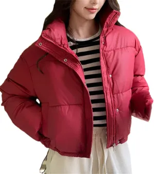 Women Clothes Cropped Jackets Parkas Warm Stand Coat Zipper Puffer Jacket Fashion Cotton-Padded