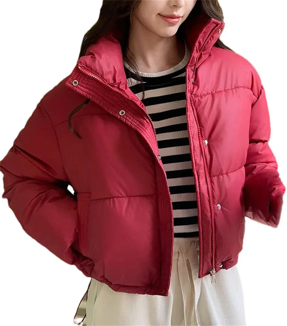 Women Clothes Cropped Jackets Parkas Warm Stand Coat Zipper Puffer Jacket Fashion Cotton-Padded