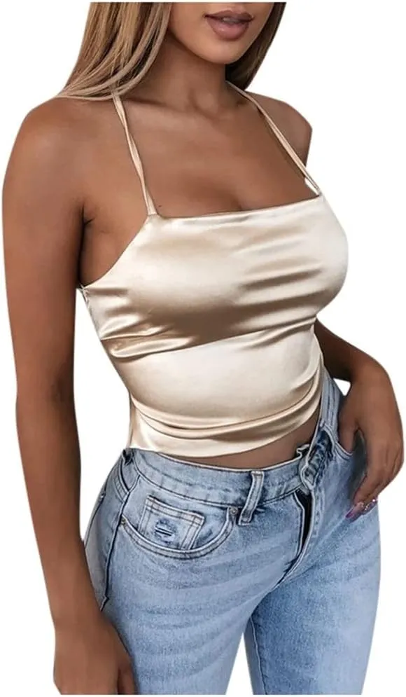 Women leaner Satin Silk lace-up Camisole Women's Party Club Tops