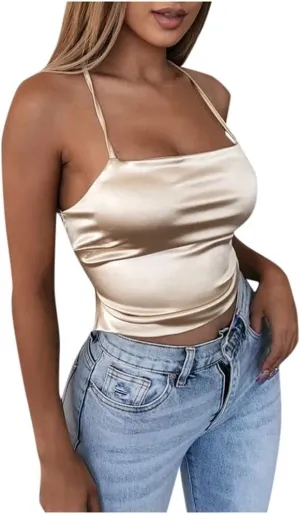 Women leaner Satin Silk lace-up Camisole Women's Party Club Tops