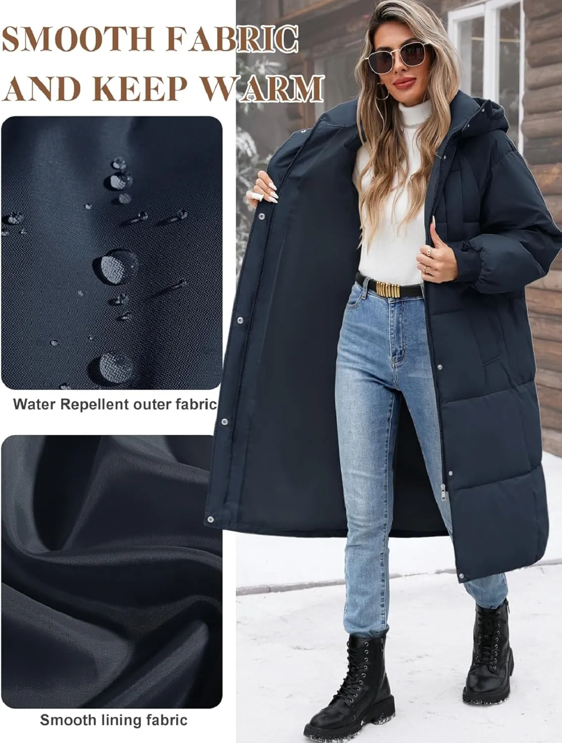 Women Long Puffer Coat Winter Warm Hooded Jacket Long Sleeve Parka Full Length Down Coats With Zip