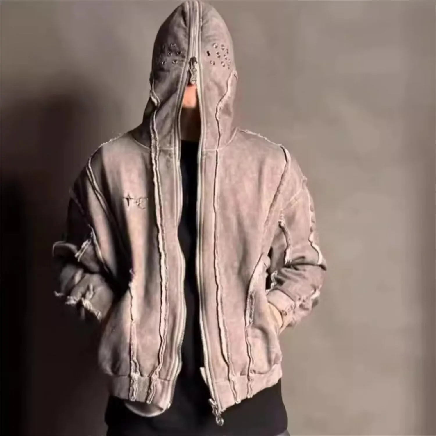 Women Men Retro Vintage Casual Hoodies Y2K Full Zip Up Punk Gothic Jacket Coat Harajuku Loose Oversized Streetwear