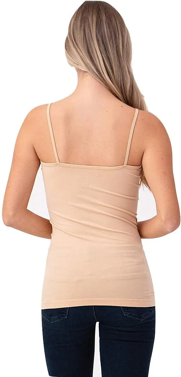 Women Sexy Criss Cross Front Spaghetti Strap Basic Round HollowOut Neck Seamless Camisole Tank Top