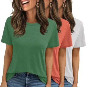 Women Tops Women Shorts Sleeve T Shirts 3 Pack Summer Tops Crew Neck Casual Loose Fit Workout Casual Tshirts Trendy Clothes