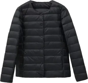 Women Ultralight Puffer Jackets Collarless Down Coat Female Portable Feather Overcoat