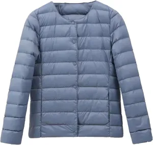 Women Ultralight Puffer Jackets Collarless Down Coat Female Portable Feather Overcoat