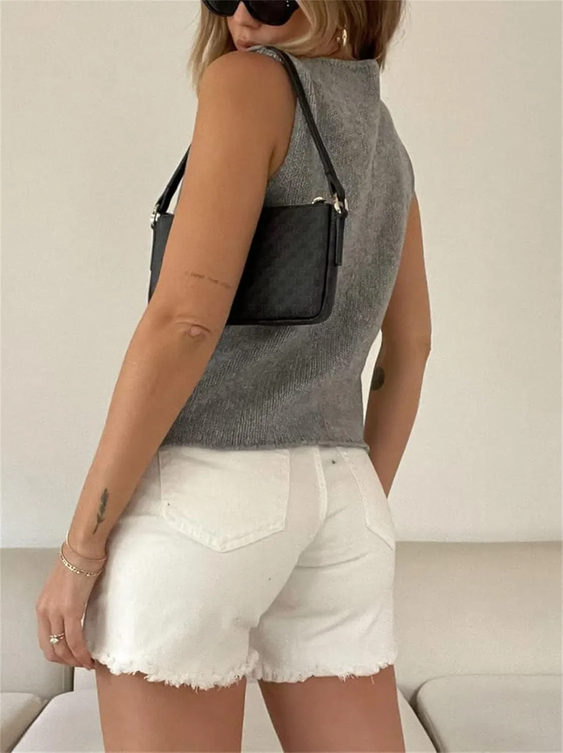 Women Y2k Knit Vest Top Crochet V Neck Sleeveless Button Down Sweater Vest Tank Tops Vintage Streetwear