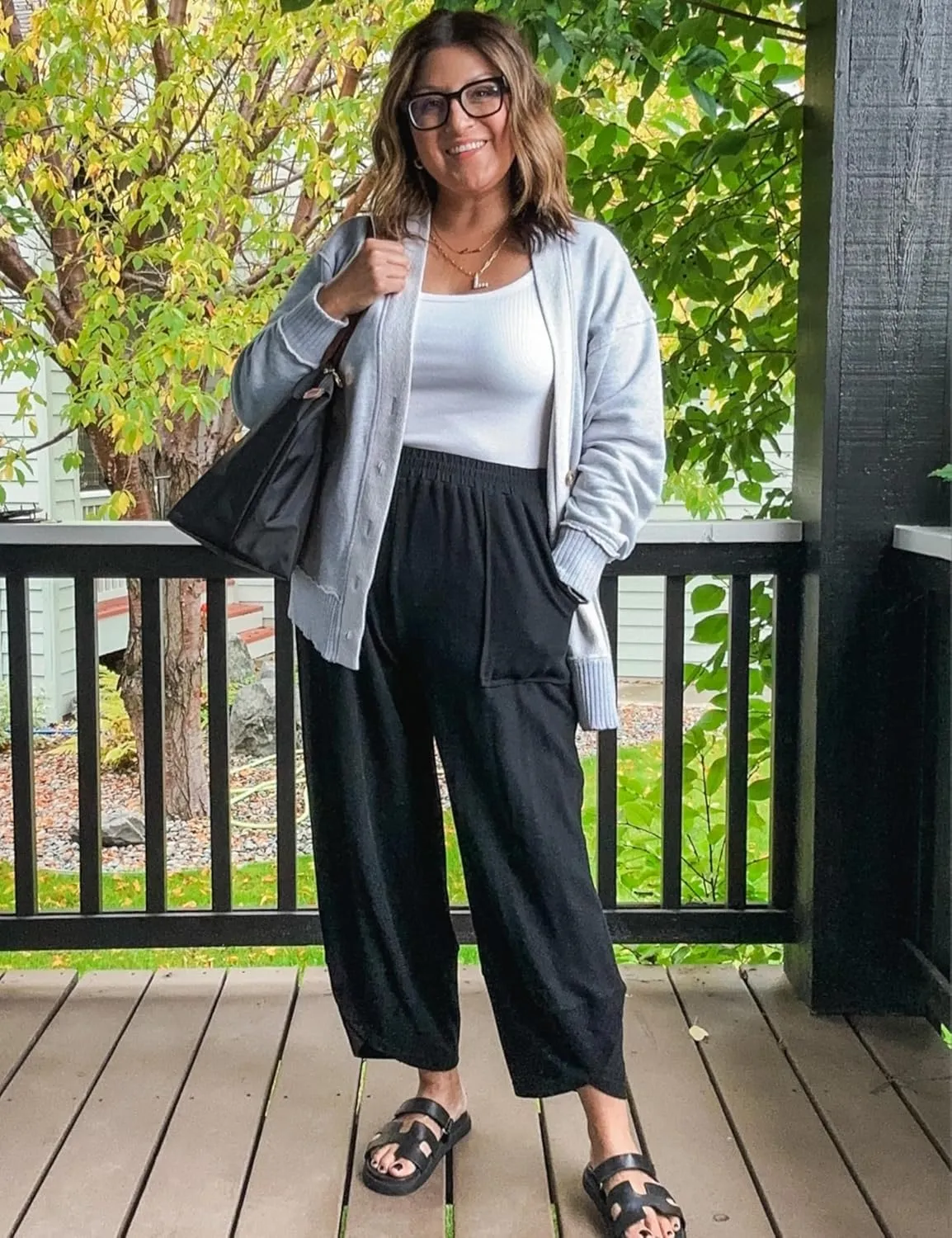 Womens Baggy Pants Wide Leg Cotton Elastic Waist Lounge Pants with Pockets