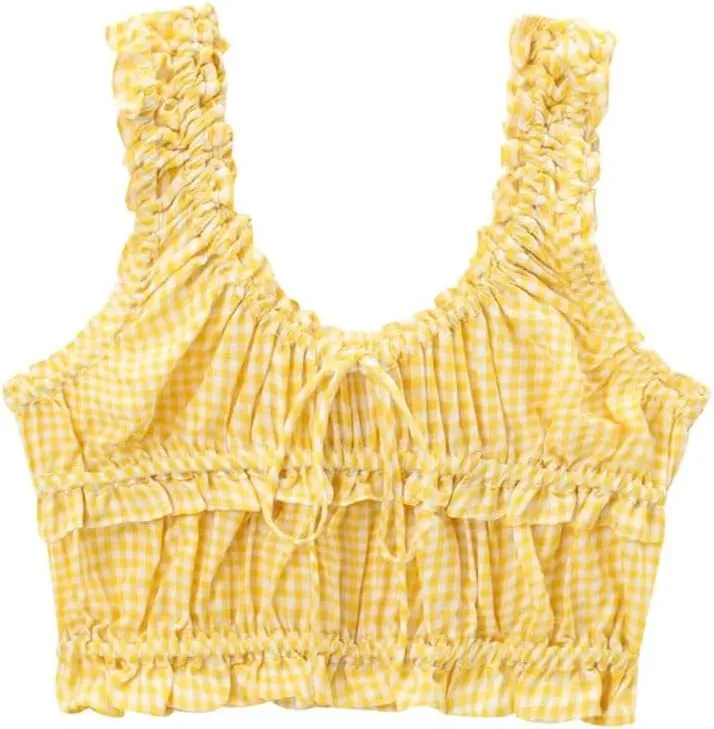 Women's Bow Decorated Square Neck Cropped Plaid Camisole