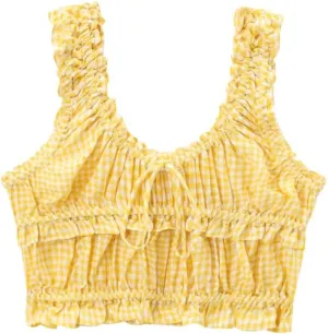 Women's Bow Decorated Square Neck Cropped Plaid Camisole