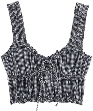 Women's Bow Decorated Square Neck Cropped Plaid Camisole