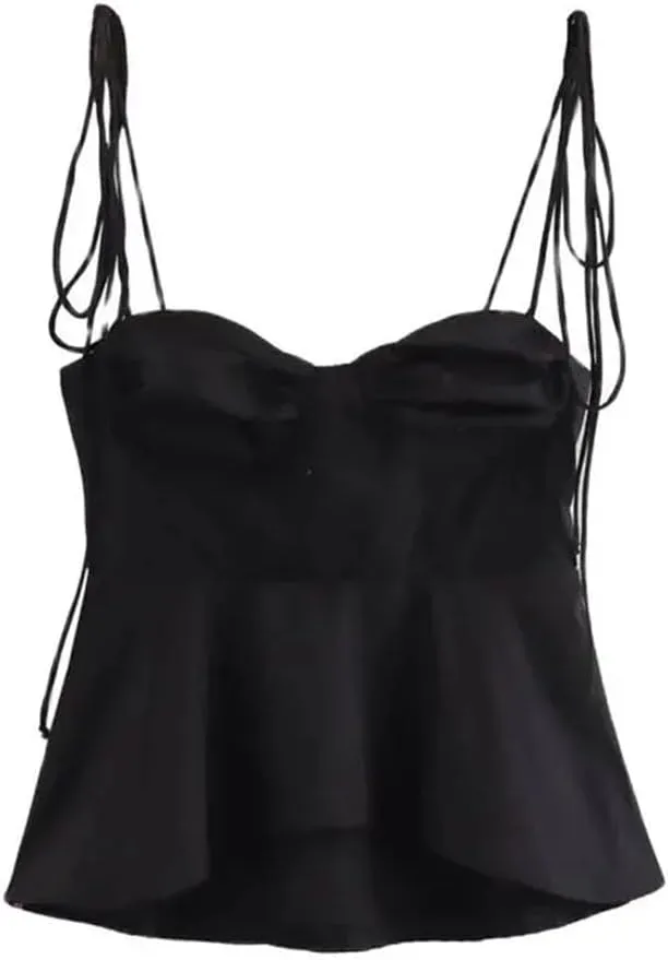 Women's Bustier Camisole Sweetheart Neckline With Adjustable Tied Straps Side Zipper Sleeveless Layering Top