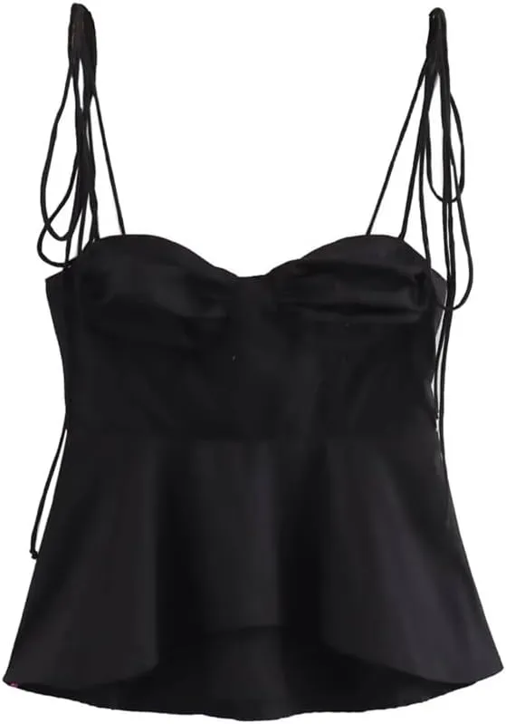 Women's Bustier Camisole Sweetheart Neckline With Adjustable Tied Straps Side Zipper Sleeveless Layering Top