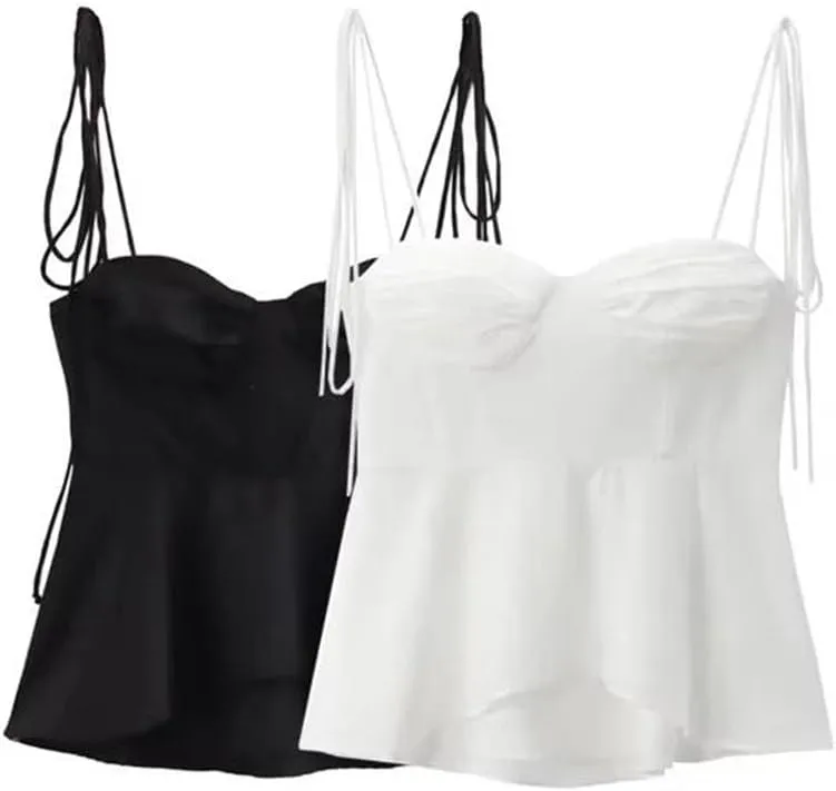 Women's Bustier Camisole Sweetheart Neckline With Adjustable Tied Straps Side Zipper Sleeveless Layering Top