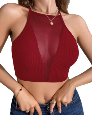 Women's Camisole Tank Top Deep V Neck Sheer Mesh Sexy Crisscross Crop Going Out Bralette Tops