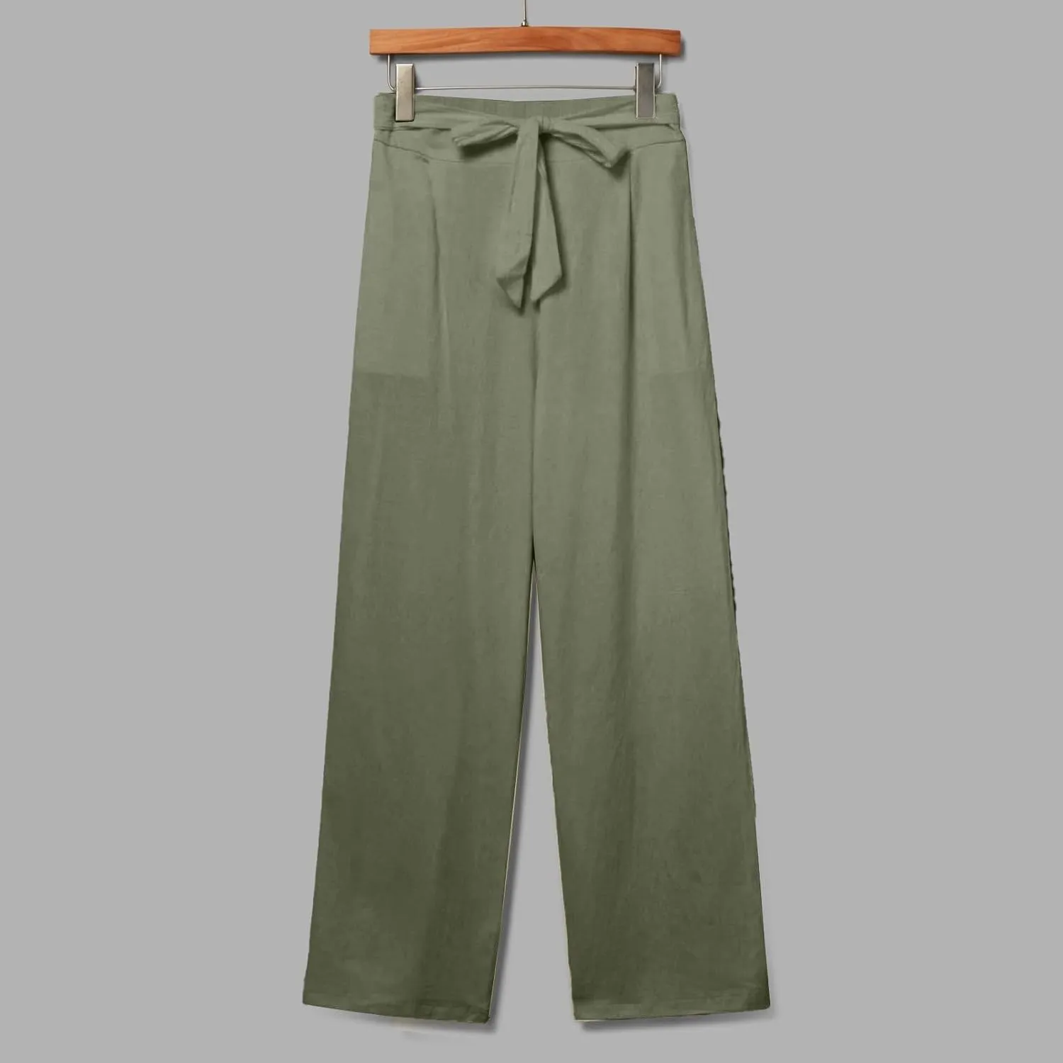 Women's Casual Cotton Linen Pants Elastic Waist Loose Fit Straight Jogger Pants Drawstring Solid Trousers with Pockets