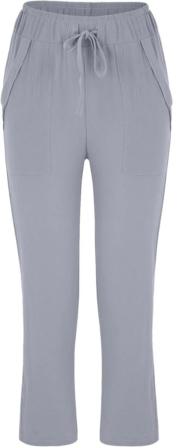 Womens Casual Lightweight Drawstring Elastic Waist Pants with Pockets Tie Dye Slacks Cropped Trouser Beach Clothes