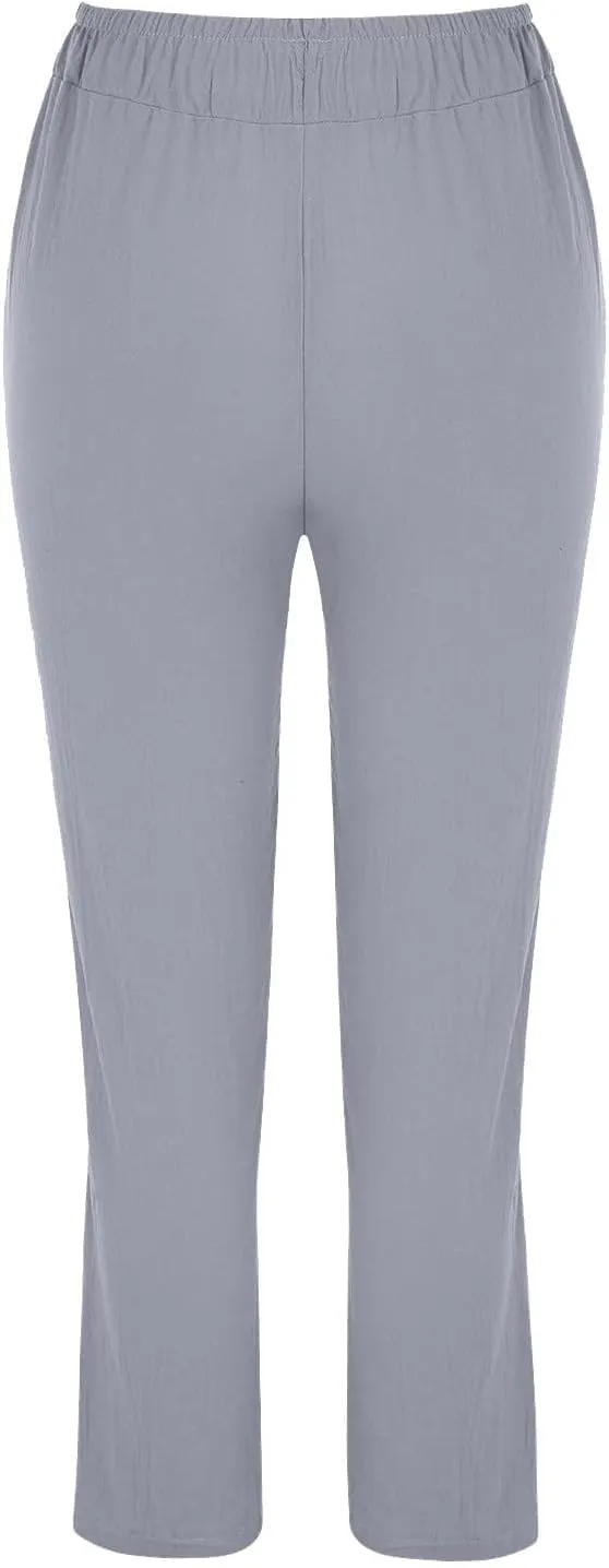 Womens Casual Lightweight Drawstring Elastic Waist Pants with Pockets Tie Dye Slacks Cropped Trouser Beach Clothes