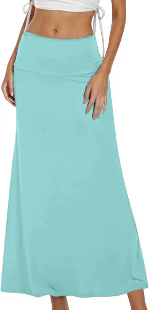 Women's Casual Ruched Stretchy High Waist A Line Skirt Flared Midi Skirt Leather Skirt for Women with Zipper