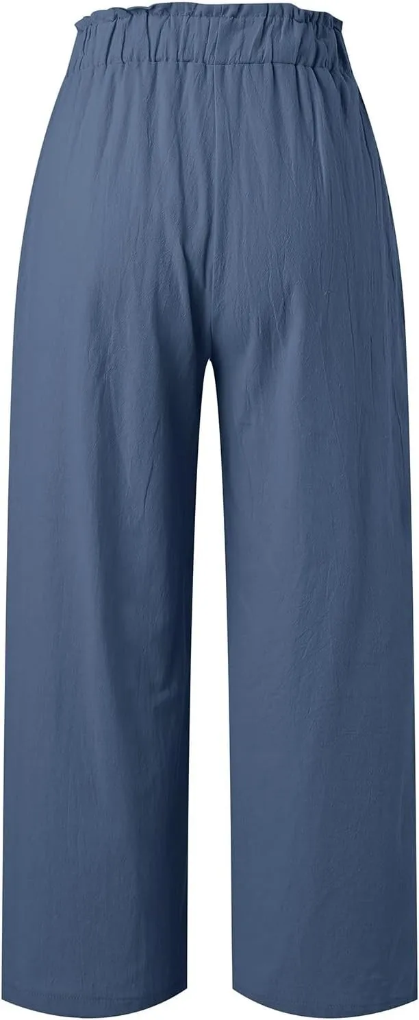 Women's Cotton Linen Summer Loose Flowy Pants Elastic Waist Lounge Pants Slim-Fit Pant Trousers Business Work