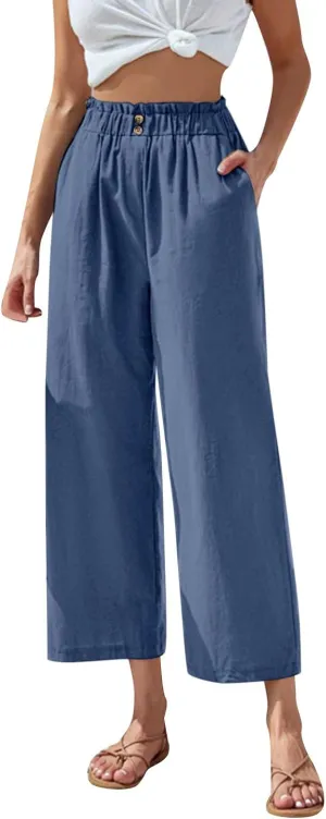 Women's Cotton Linen Summer Loose Flowy Pants Elastic Waist Lounge Pants Slim-Fit Pant Trousers Business Work