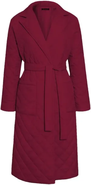 Women's Cotton-Padded Coat Lapel Loose Quilting Sashes Long Sleeve Pockets Parka Jackets red XL