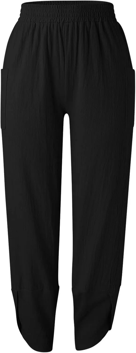 Womens Fashion Long Pant Elastic Waist High Waist Casual Trousers Harem Pants Women