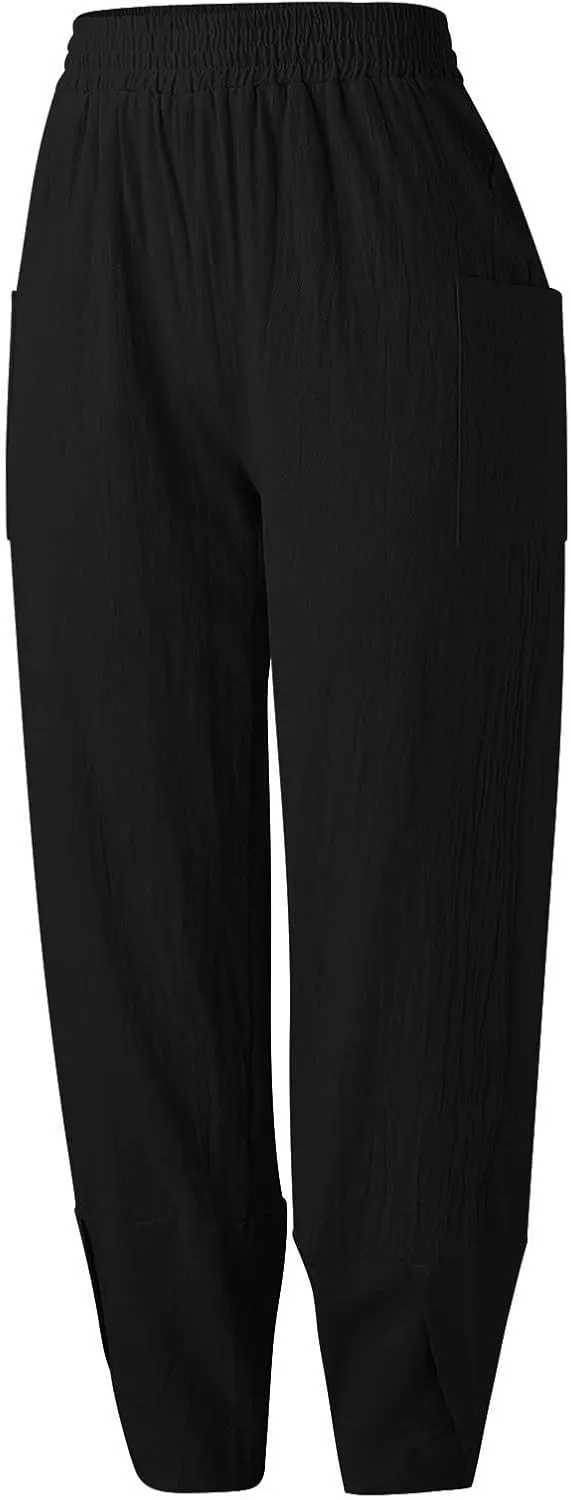 Womens Fashion Long Pant Elastic Waist High Waist Casual Trousers Harem Pants Women