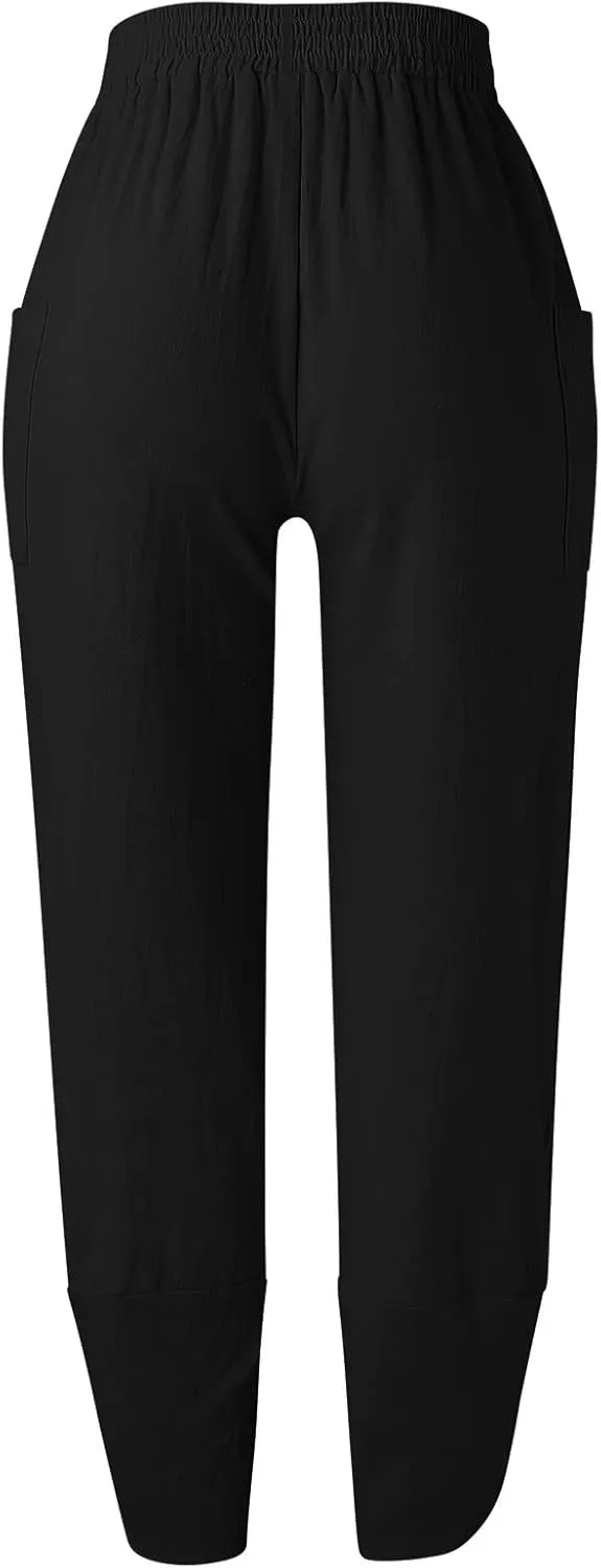 Womens Fashion Long Pant Elastic Waist High Waist Casual Trousers Harem Pants Women