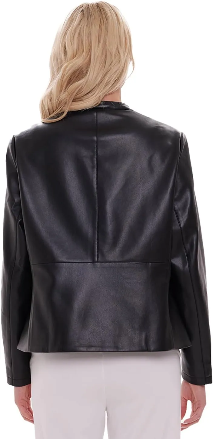 Women's Faux Leather Jacket Plus Size Motorcycle Biker Outwear Pu Zip Up Moto Coat