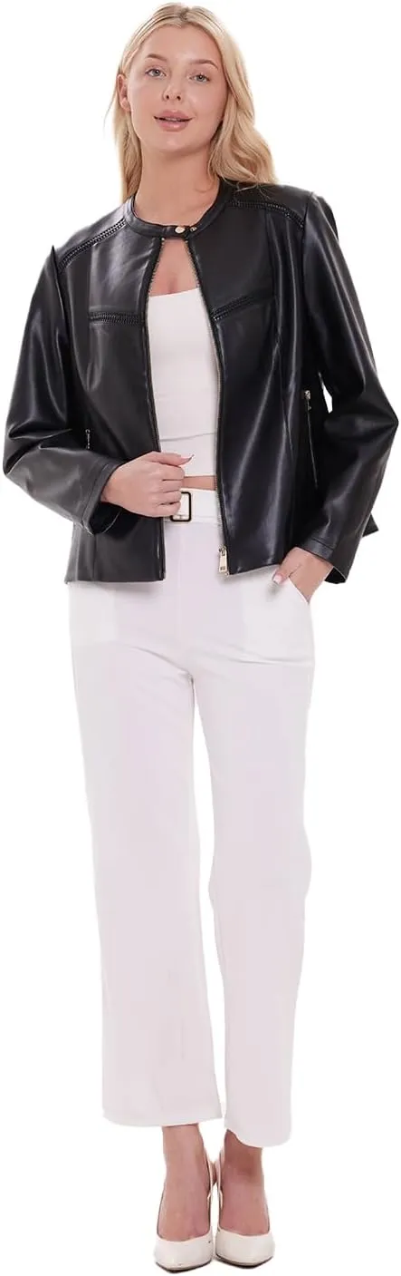 Women's Faux Leather Jacket Plus Size Motorcycle Biker Outwear Pu Zip Up Moto Coat
