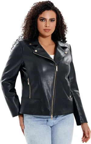 Women's Faux Leather Jacket Plus Size Motorcycle Biker Outwear Pu Zip Up Moto Coat