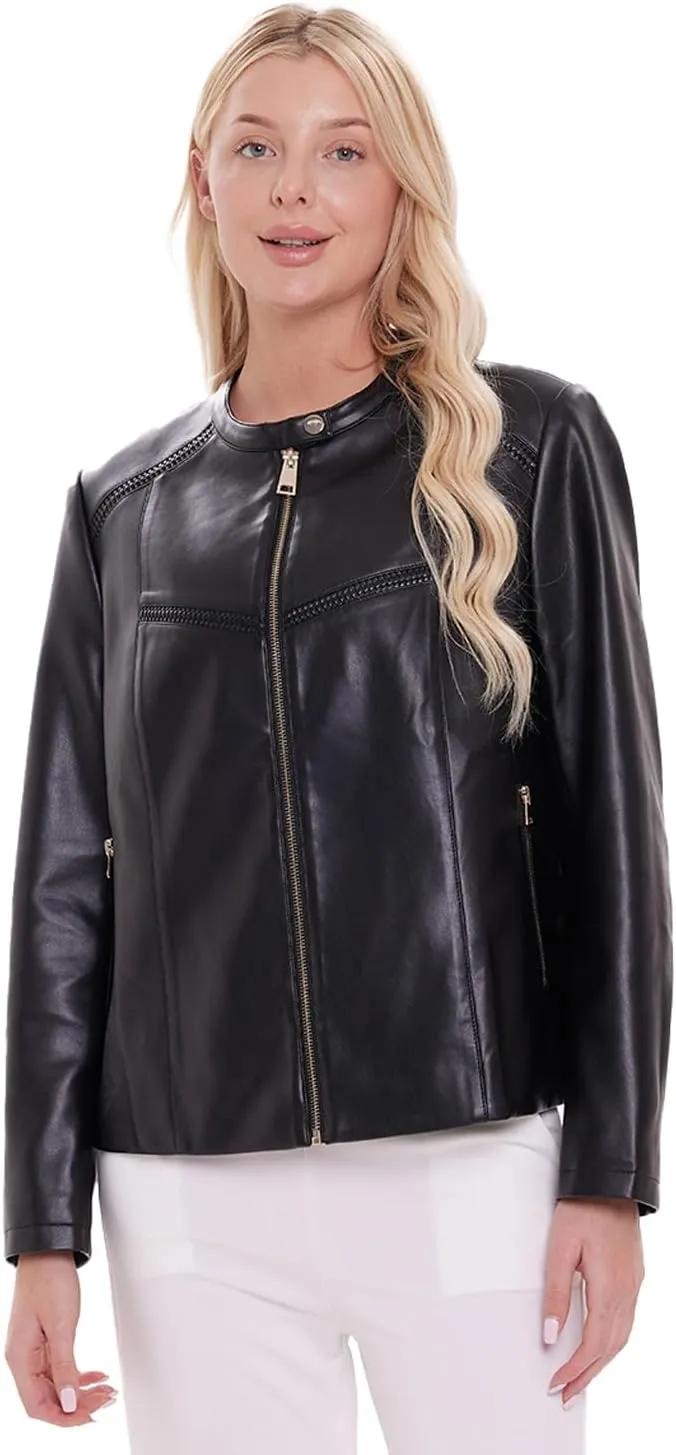 Women's Faux Leather Jacket Plus Size Motorcycle Biker Outwear Pu Zip Up Moto Coat