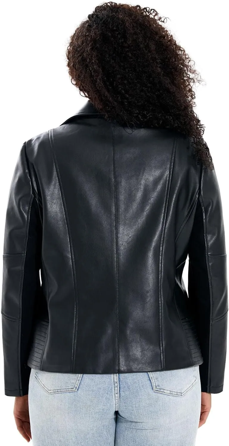 Women's Faux Leather Jacket Plus Size Motorcycle Biker Outwear Pu Zip Up Moto Coat