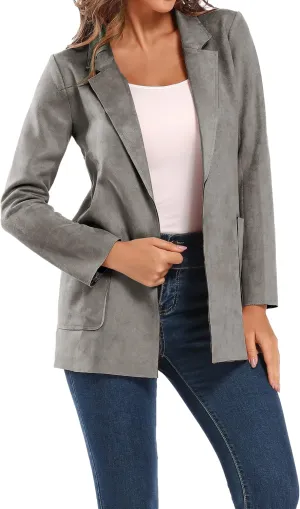 Womens Faux Suede Waterfall Coat Cardigan Open Front Short Jackets